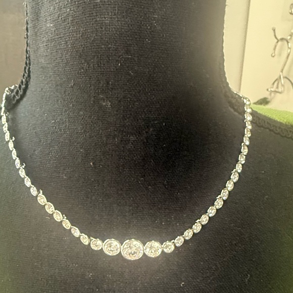 Swarovski Bezel-Set Crystal Tennis Necklace Signed Clasp 16” - Picture 3 of 13